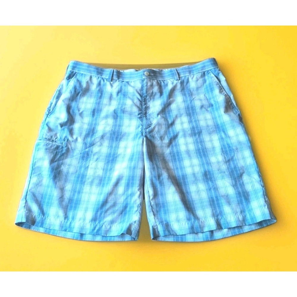 Grand Slam Golf Shorts Mens 40 Blue White Plaid Pockets Polyester 10 " inseam